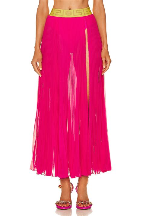 VERSACE Soleil Plisse Skirt in Fuchsia & Giallo 